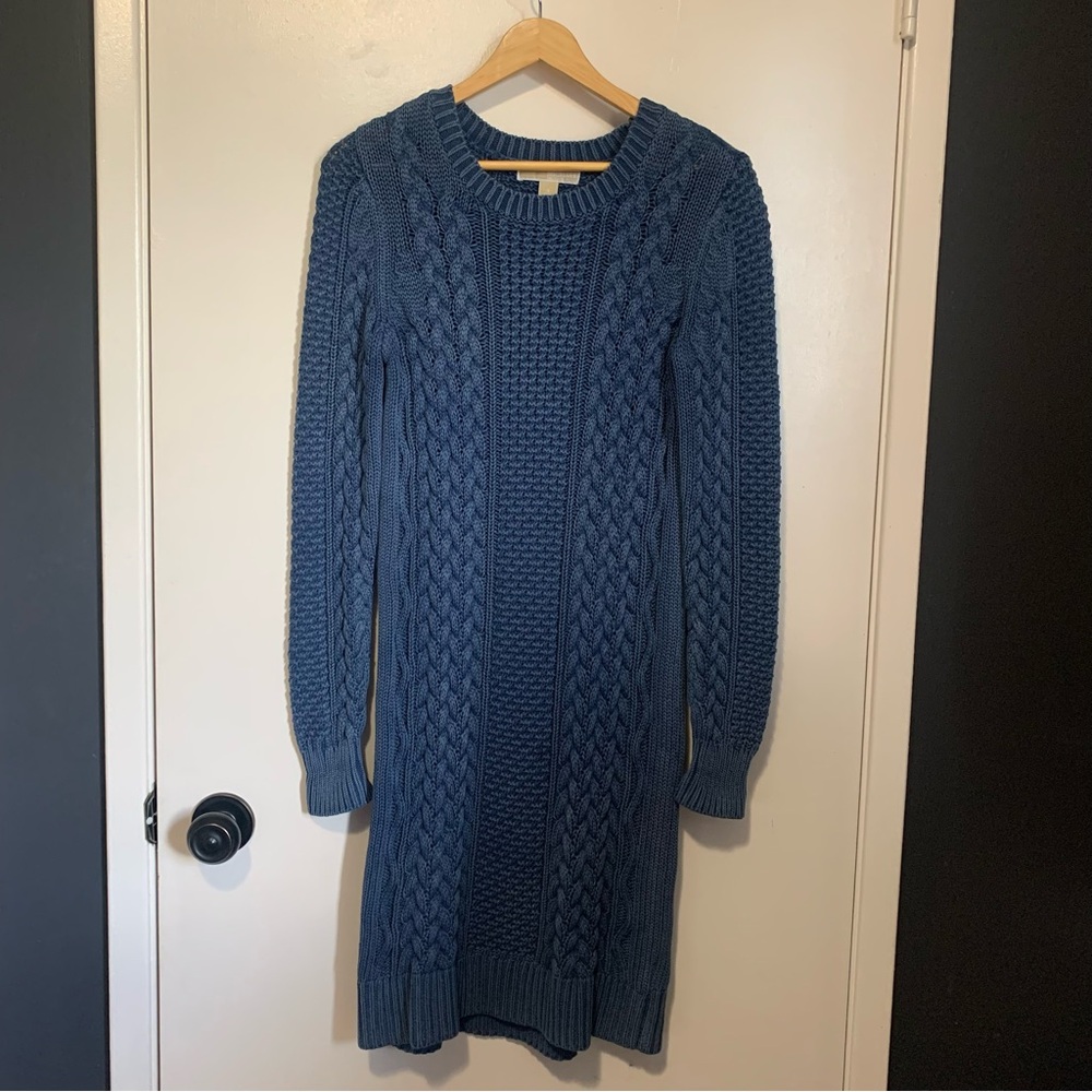 Michael Kors Sweater Dress Small Blue Cable Knit